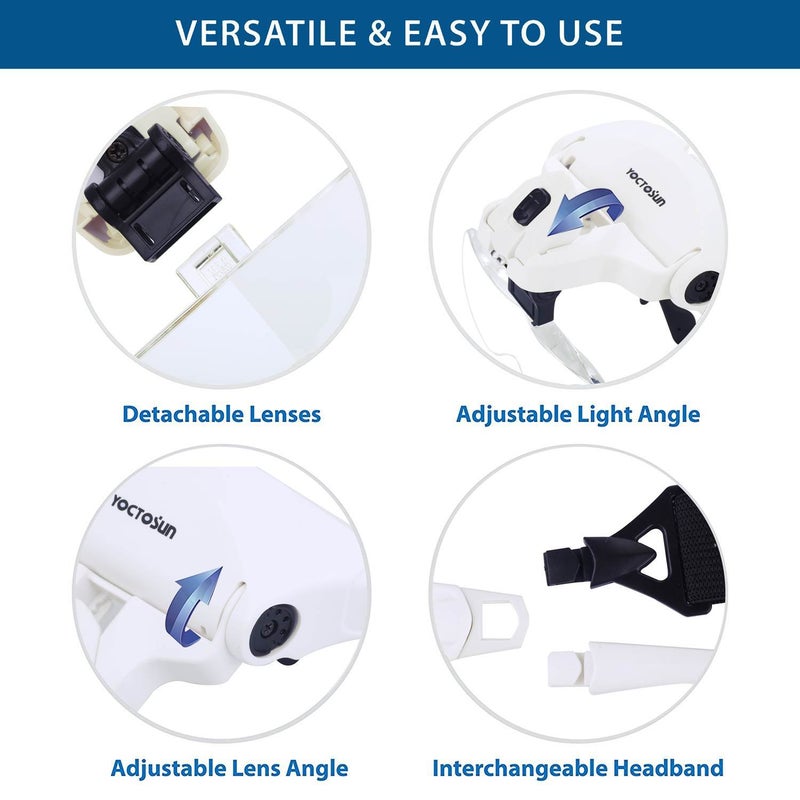 YOCTOSUN Head Mount Magnifier with 2 Led Professional Jeweler's Loupe Light Bracket and Headband are Interchangeable - Image 4